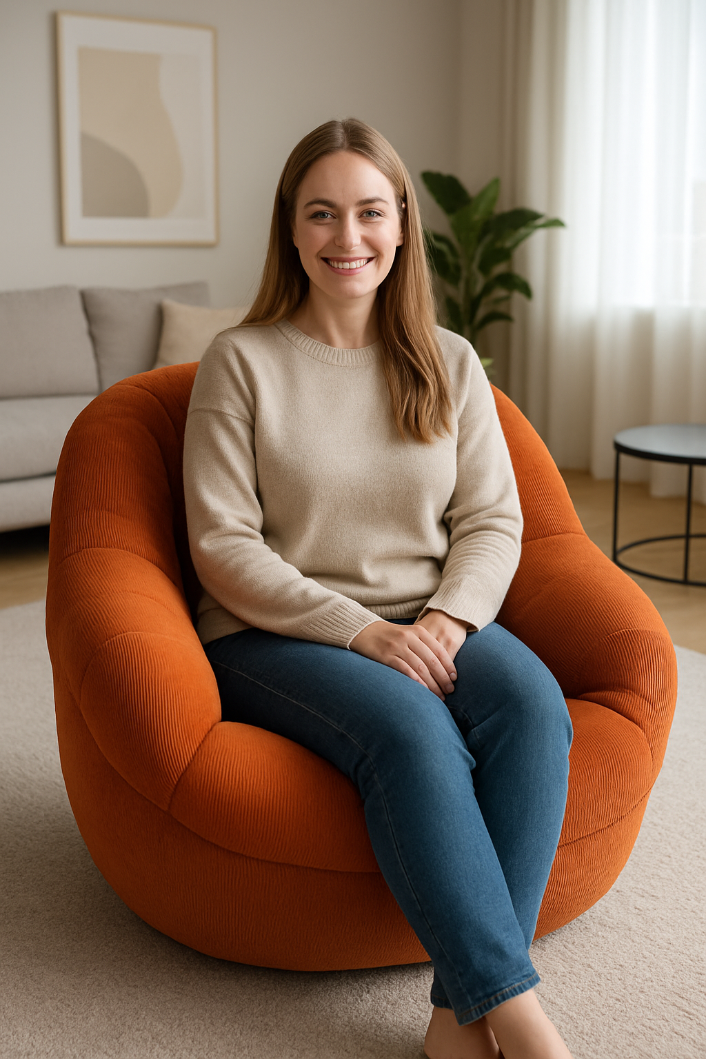 Fauteuil Relax Pouf Confort & Ergonomique en Velours Côtelé