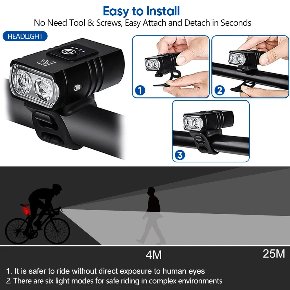 Feu Avant De Vélo LED Type-C, Phare De Vélo Rechargeable, Pour Vtt, Vélo De Route, Facile À Installer, Accessoires De Cyclisme