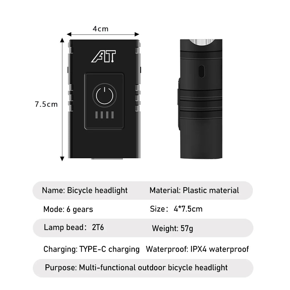 Feu Avant De Vélo LED Type-C, Phare De Vélo Rechargeable, Pour Vtt, Vélo De Route, Facile À Installer, Accessoires De Cyclisme