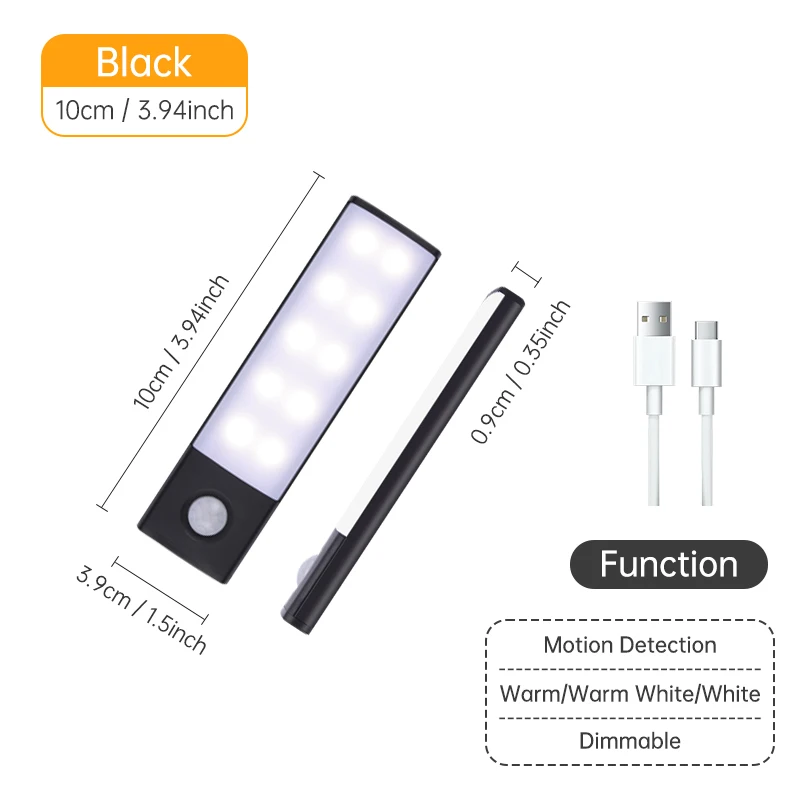 Veilleuse LED Sans Fil Avec Détecteur De Mouvement, Lampe De Nuit Aste Par USB, Armoire, Lampe De Garde-Robe, Sous-Éclairage Pour Cuisine