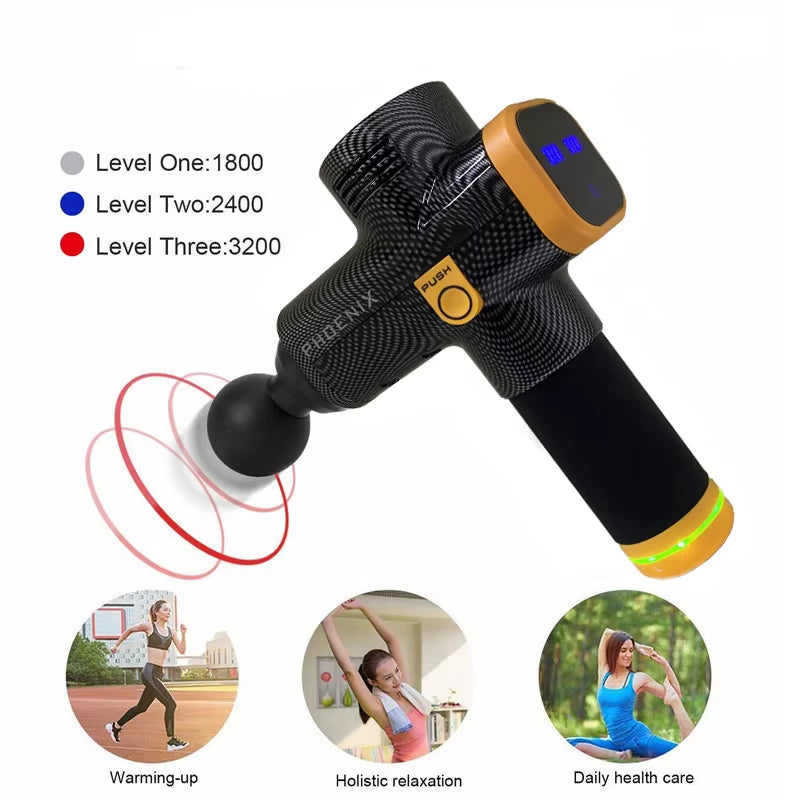 Phoenix A2 Pistolet De Massage Relaxation Musculaire Masseur De Tissus Profonds Vibrateur Dynamique Dos Portable Affichage Portatif Pistolet De Massage Fascia